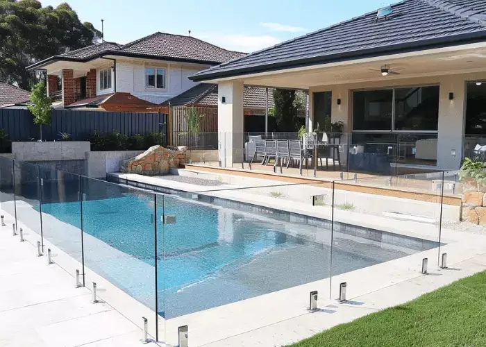 Glass pool fence on a backyard in Geelong