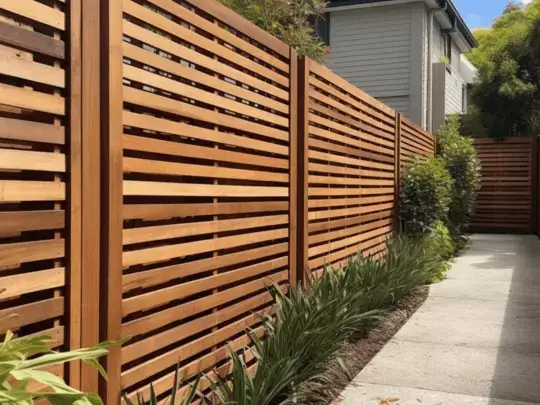 Slat timber fence on a backyard in Geelong